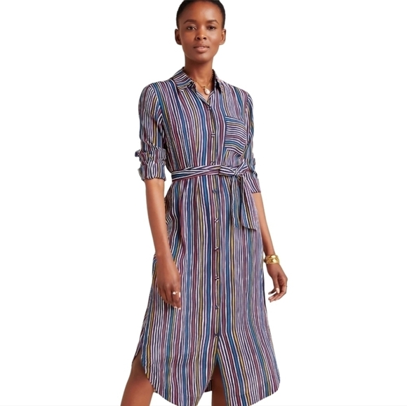 Maeve by Anthropologie Letty Striped Shirtdress Sz 2 - Picture 1 of 13